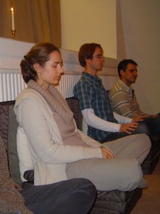 Practicing meditation in a group with my wife and a friend